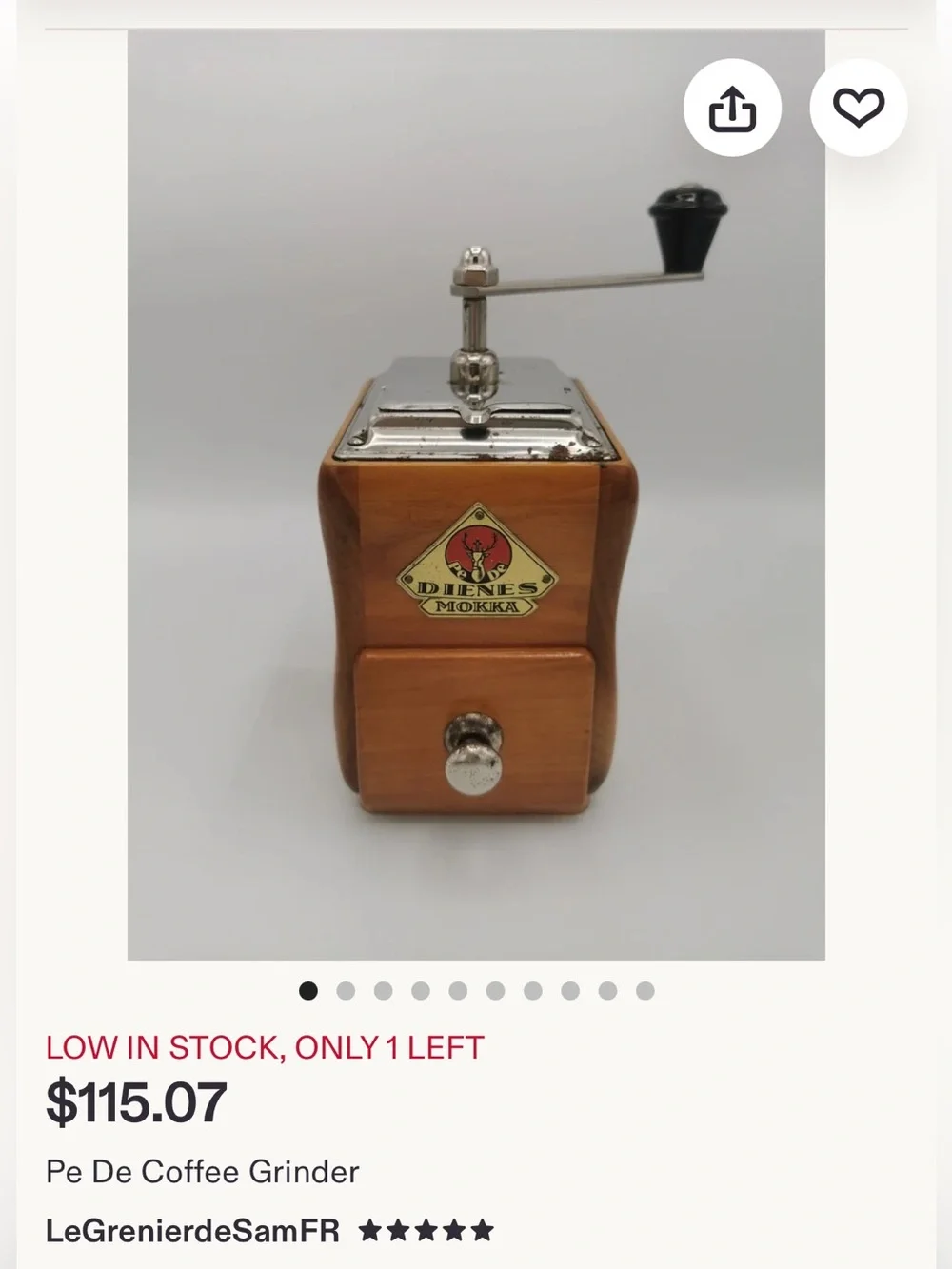 PE DE Peter Dienes Coffee Grinder circa 1930. Vintage
